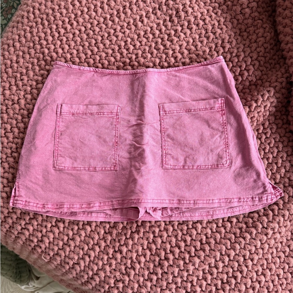 Urban Outfitters Pink Denim Mini Skirt with Front Patch Pockets